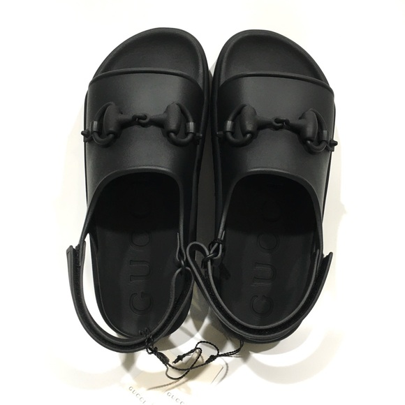 GUCCI HORSEBIT PLATFORM SANDALS -BLACK RUBBER -MEN’S US 9.5 -NEW - Picture 7 of 10